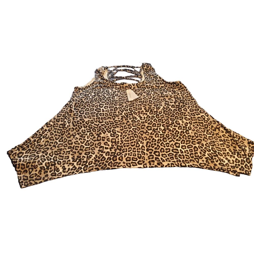 NEW Context Size 3X Leopard Print Criss Cross Back Tank Classic Shark Bite Hem